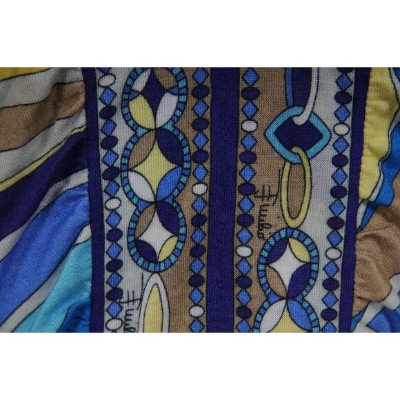 Emilio Pucci Women V Neck Tank Top Blue Yellow Mosaic Viscose Blend Shirt Blouse - Picture 6 of 8